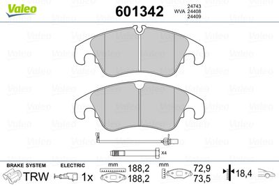 Brake Pad Set, disc brake VALEO 601342