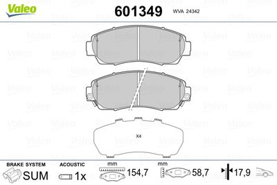 Brake Pad Set, disc brake VALEO 601349