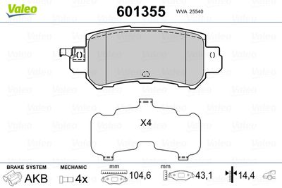 Brake Pad Set, disc brake VALEO 601355