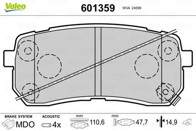 Brake Pad Set, disc brake VALEO 601359