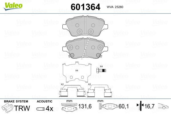 VALEO 601364 Brake Pad Set, disc brake
