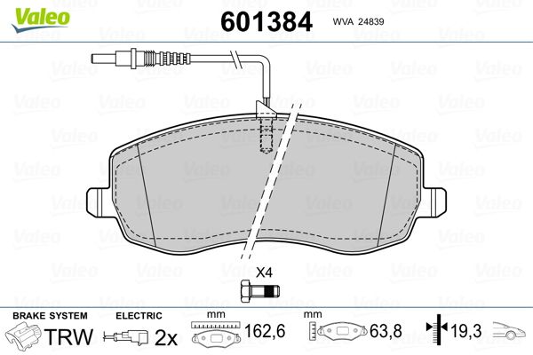 VALEO 601384 Brake Pad Set, disc brake