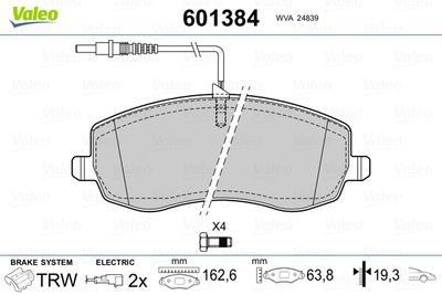 Brake Pad Set, disc brake VALEO 601384