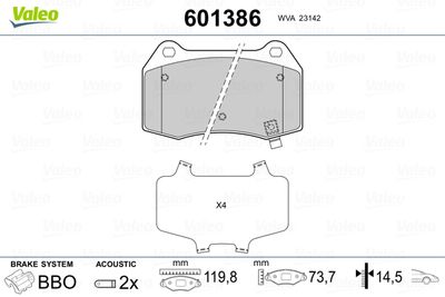 Brake Pad Set, disc brake VALEO 601386