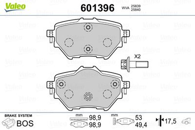 Brake Pad Set, disc brake VALEO 601396