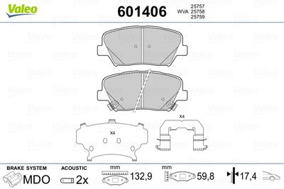 Brake Pad Set, disc brake VALEO 601406