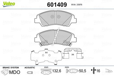 Brake Pad Set, disc brake VALEO 601409