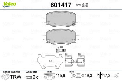 Brake Pad Set, disc brake VALEO 601417
