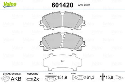 Brake Pad Set, disc brake VALEO 601420