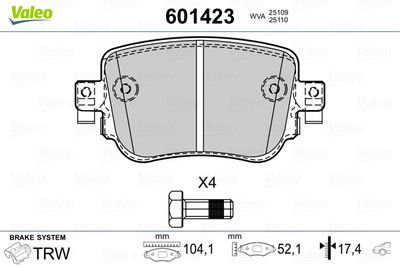 Brake Pad Set, disc brake VALEO 601423