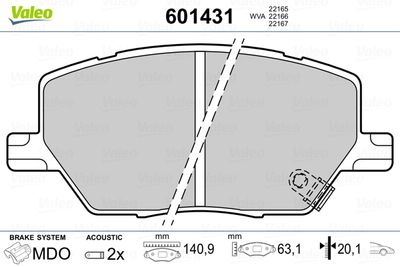Brake Pad Set, disc brake VALEO 601431