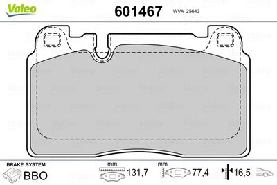 Brake Pad Set, disc brake VALEO 601467