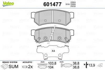 Brake Pad Set, disc brake VALEO 601477