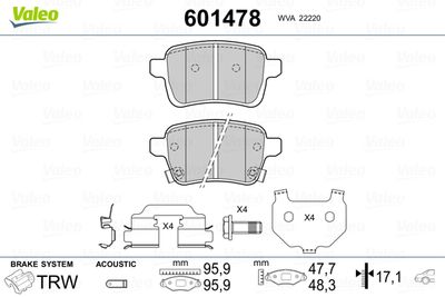 Brake Pad Set, disc brake VALEO 601478