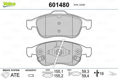 Brake Pad Set, disc brake VALEO 601480