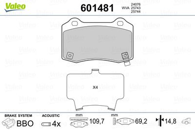 Brake Pad Set, disc brake VALEO 601481