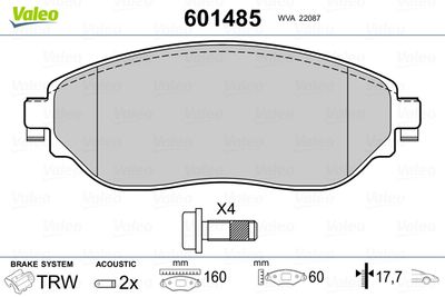 Brake Pad Set, disc brake VALEO 601485
