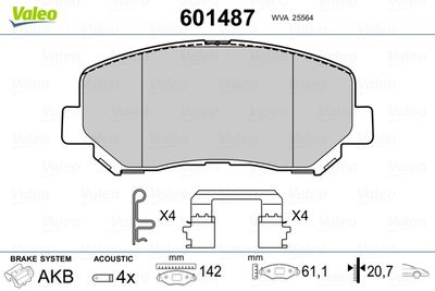 Brake Pad Set, disc brake VALEO 601487