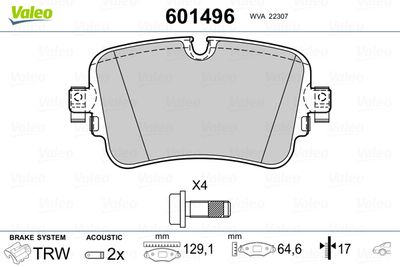 Brake Pad Set, disc brake VALEO 601496