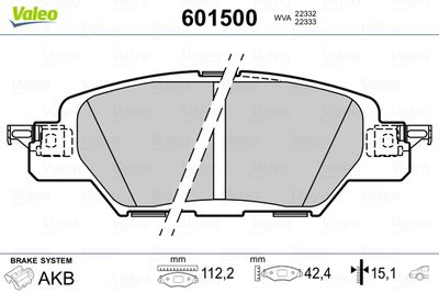 Brake Pad Set, disc brake VALEO 601500