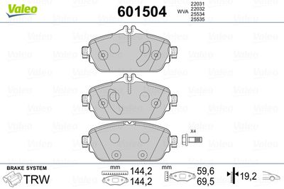 Brake Pad Set, disc brake VALEO 601504