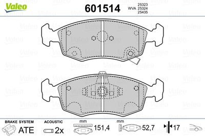 Brake Pad Set, disc brake VALEO 601514