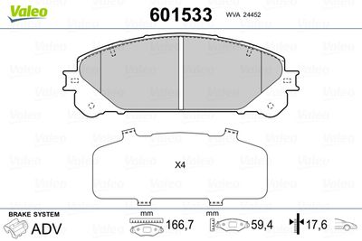 Brake Pad Set, disc brake VALEO 601533