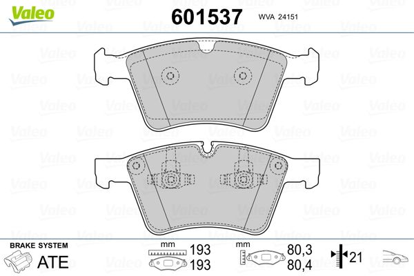 VALEO 601537 Brake Pad Set, disc brake