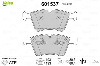 Brake Pad Set, disc brake VALEO 601537