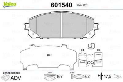 Brake Pad Set, disc brake VALEO 601540