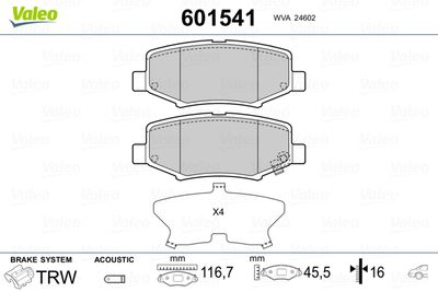 Brake Pad Set, disc brake VALEO 601541