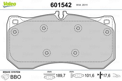 Brake Pad Set, disc brake VALEO 601542