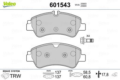 Brake Pad Set, disc brake VALEO 601543