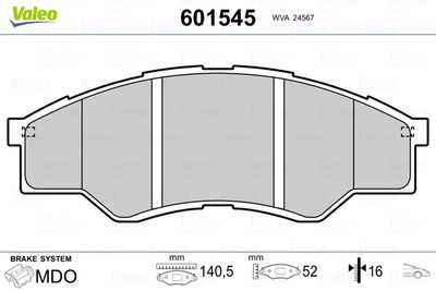 Brake Pad Set, disc brake VALEO 601545