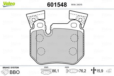 Brake Pad Set, disc brake VALEO 601548