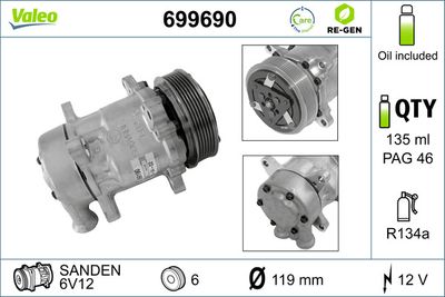 Compressor, air conditioning VALEO 699690