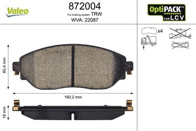 Brake Pad Set, disc brake VALEO 872004