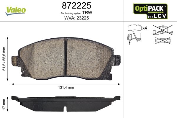 VALEO 872225 Brake Pad Set, disc brake