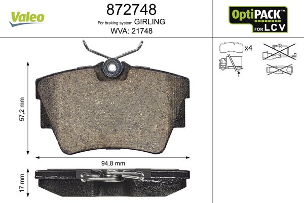 VALEO 872748 Brake Pad Set, disc brake