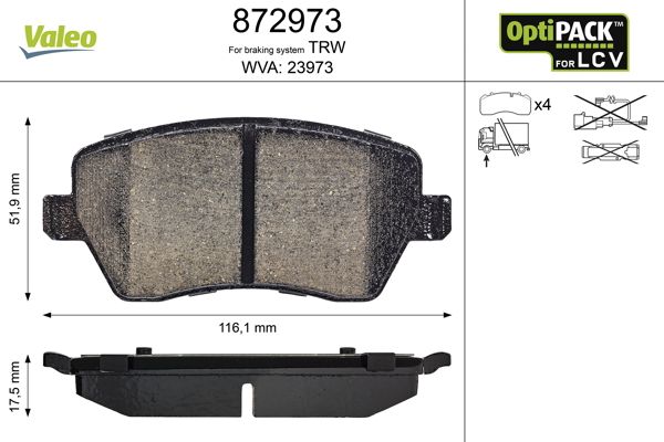 VALEO 872973 Brake Pad Set, disc brake
