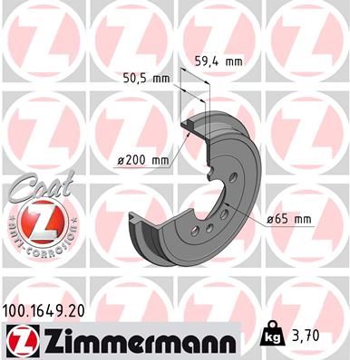 ZIMMERMANN 100.1649.20 Brake Drum