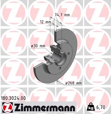 Brake Disc ZIMMERMANN 180.3024.00