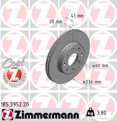 ZIMMERMANN 185.3952.20 Brake Disc