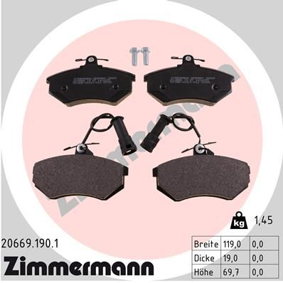 ZIMMERMANN 20669.190.1 Brake Pad Set, disc brake