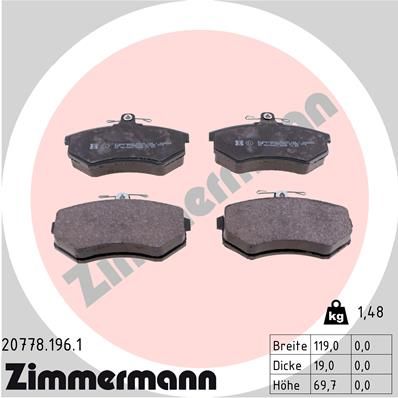 Brake Pad Set, disc brake ZIMMERMANN 20778.196.1