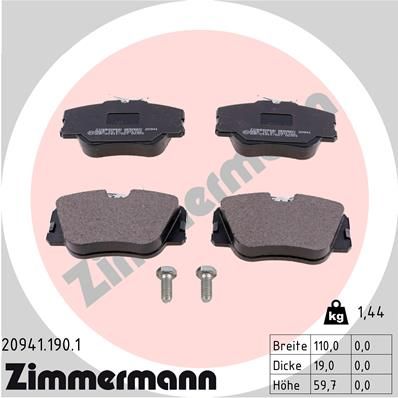 ZIMMERMANN 20941.190.1 Brake Pad Set, disc brake