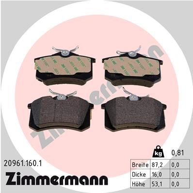ZIMMERMANN 20961.160.1 Brake Pad Set, disc brake