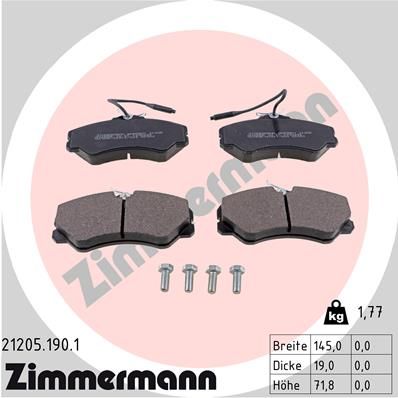 ZIMMERMANN 21205.190.1 Brake Pad Set, disc brake