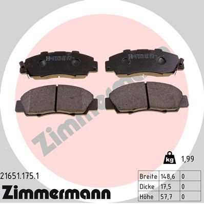 Brake Pad Set, disc brake ZIMMERMANN 21651.175.1