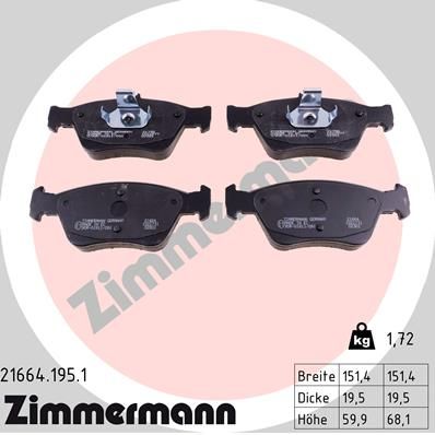 Brake Pad Set, disc brake ZIMMERMANN 21664.195.1